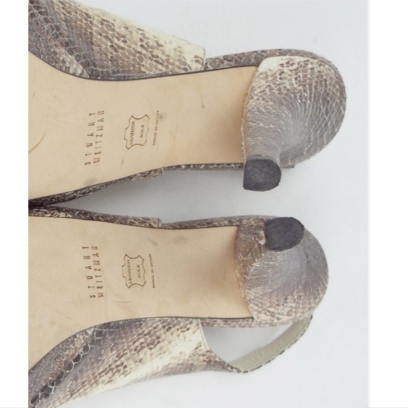STUART WEITZMAN Grey Snake Platform Sling Back Open Toe Vevey Heels Pumps 8.5 - Picture 7 of 8